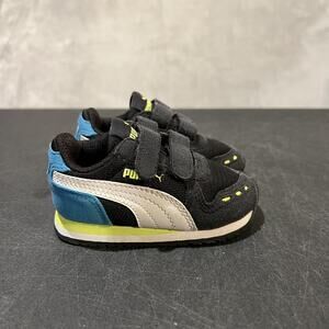 Puma Toddler Shoes Size 4C Black Blue White Strap Retro Cabana Racer Runner Kids